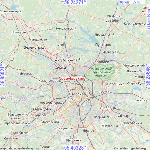 Novovladykino on map