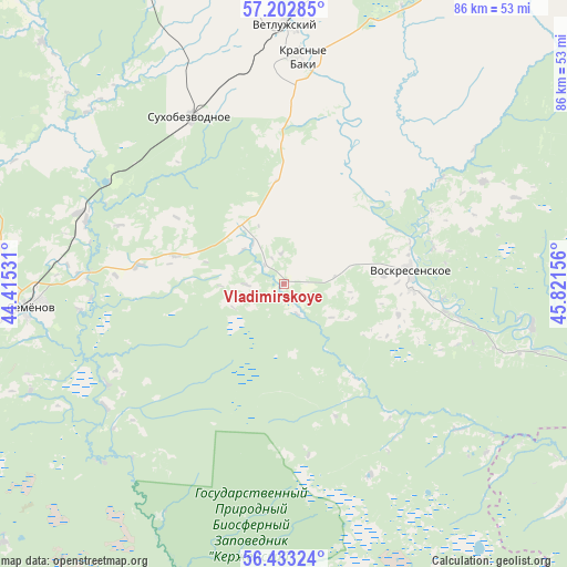 Vladimirskoye on map