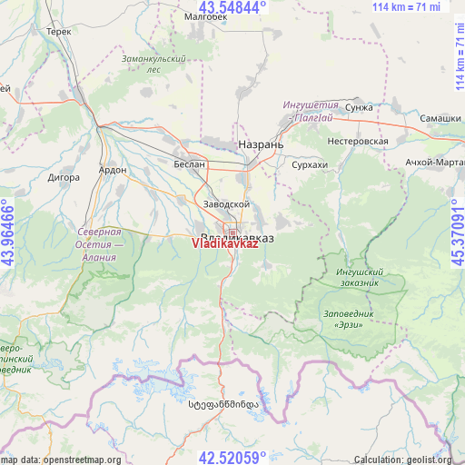 Vladikavkaz on map