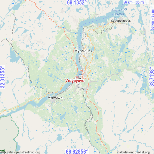 Vidyayevo on map