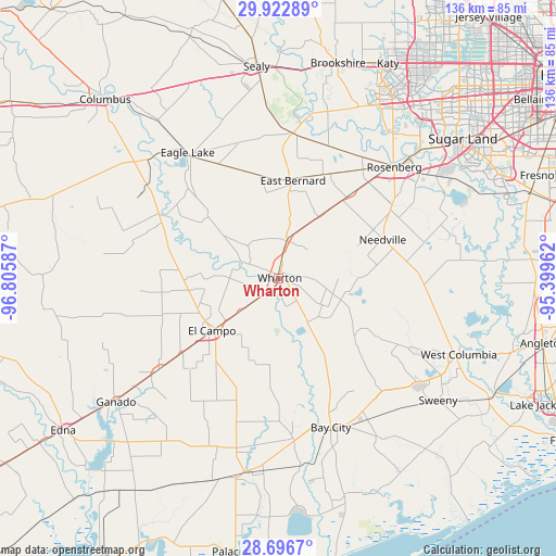 Wharton on map