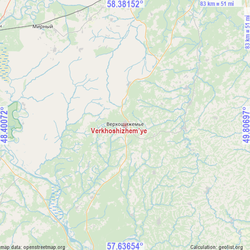 Verkhoshizhem’ye on map