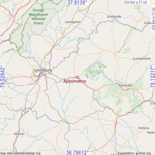 Appomattox on map