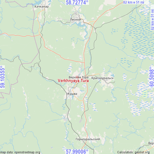 Verkhnyaya Tura on map