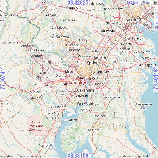 Arlington on map