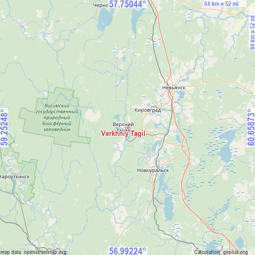 Verkhniy Tagil on map
