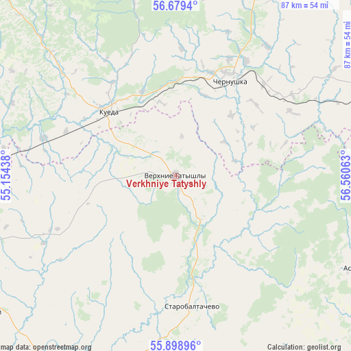 Verkhniye Tatyshly on map