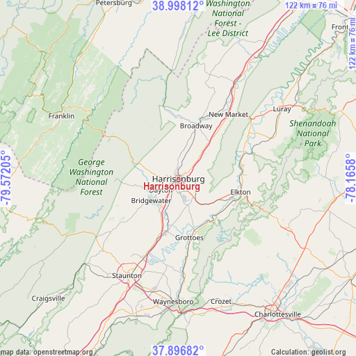 Harrisonburg on map