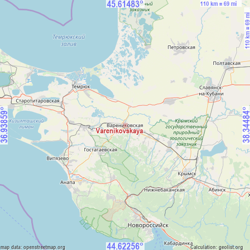 Varenikovskaya on map