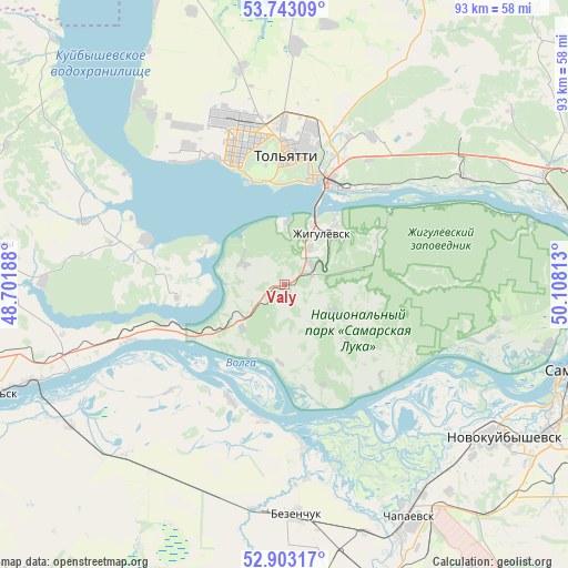 Valy on map