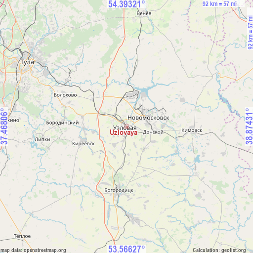 Uzlovaya on map