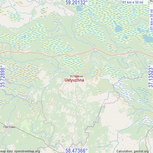 Ustyuzhna on map