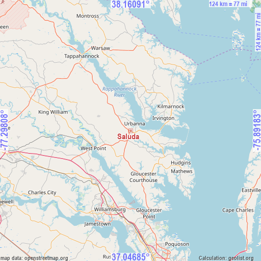 Saluda on map