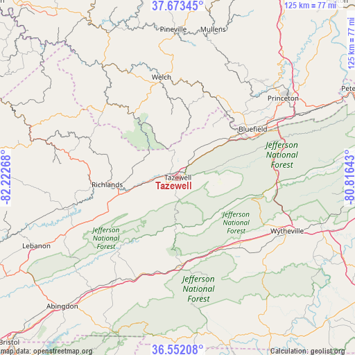 Tazewell on map