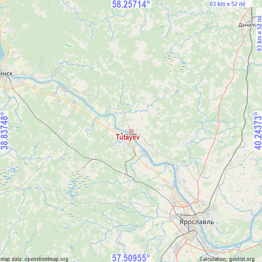 Tutayev on map