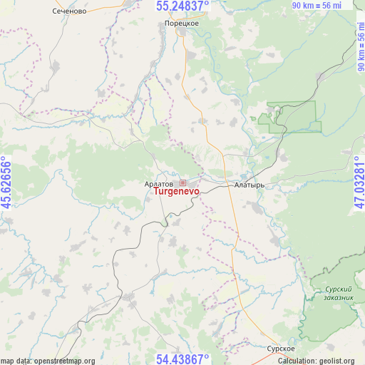 Turgenevo on map
