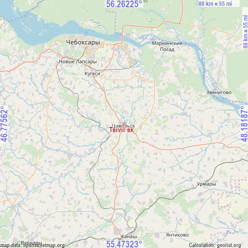 Tsivil’sk on map