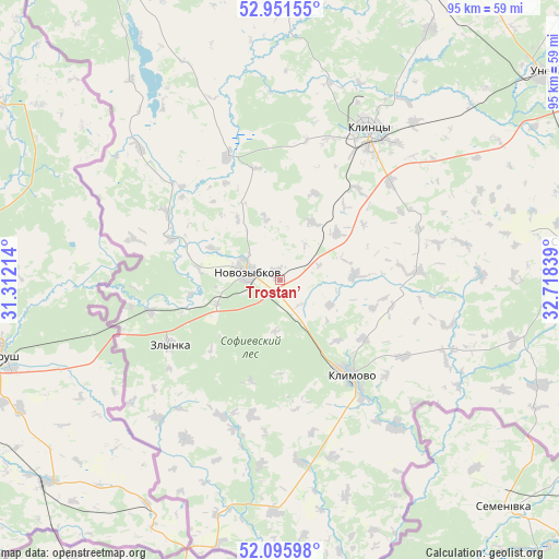 Trostan’ on map