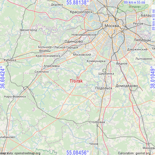 Troitsk on map