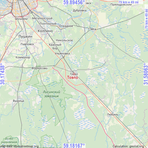 Tosno on map