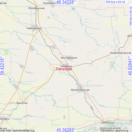 Tikhoretsk on map