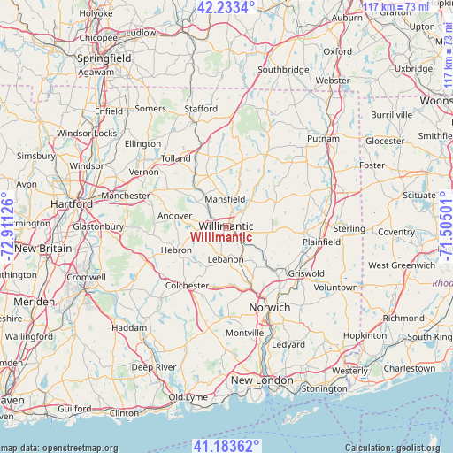 Willimantic on map