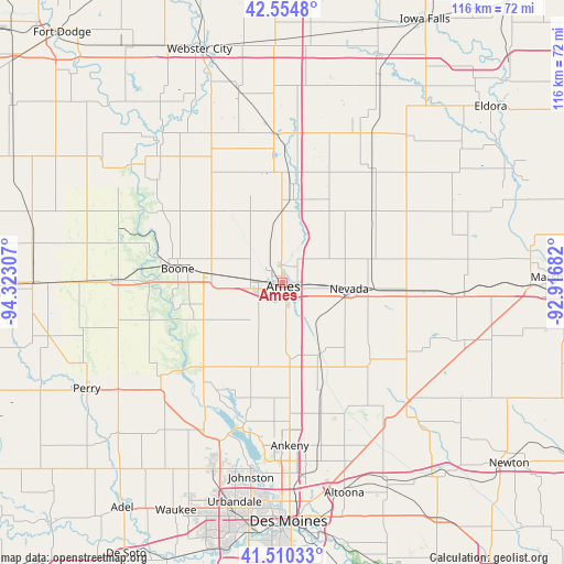 Ames on map