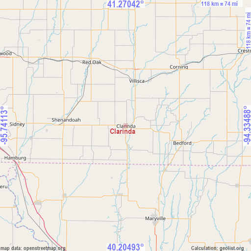 Clarinda on map