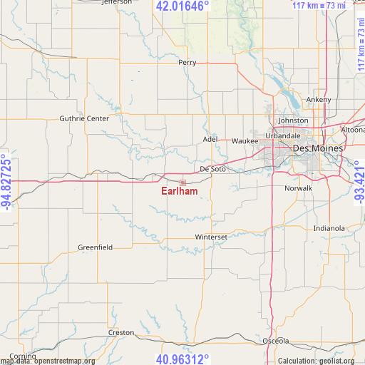 Earlham on map