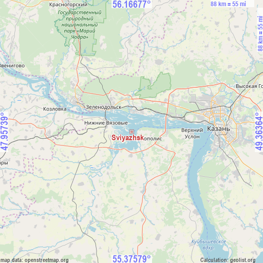 Sviyazhsk on map