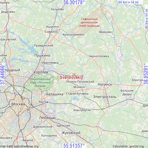Sverdlovskiy on map
