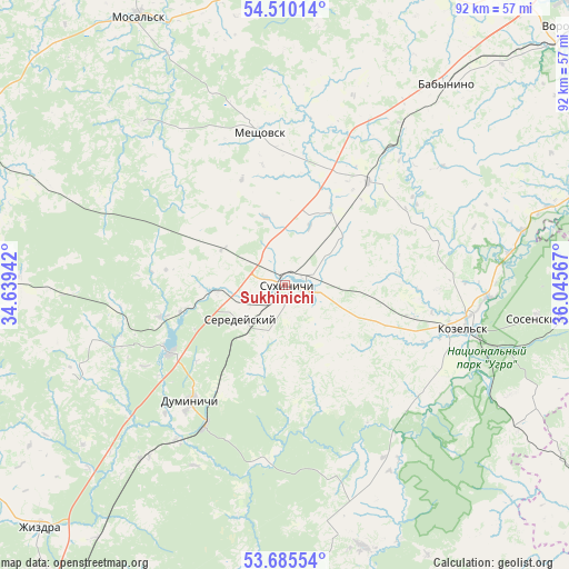 Sukhinichi on map