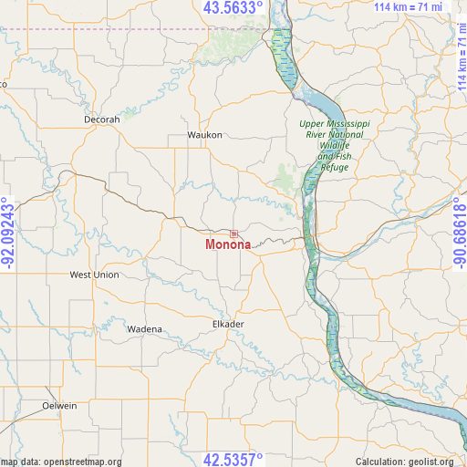 Monona on map