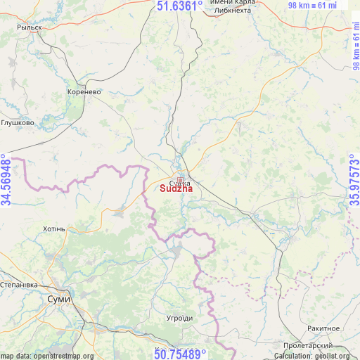 Sudzha on map