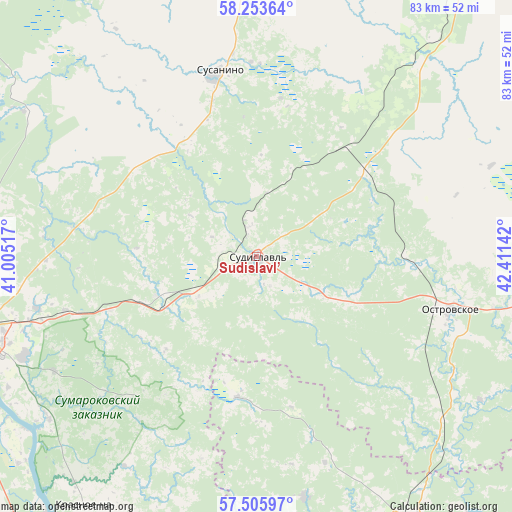 Sudislavl’ on map