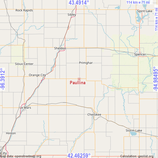 Paullina on map