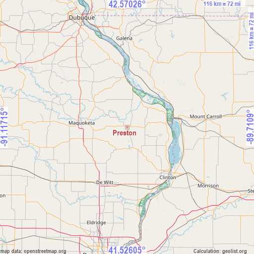 Preston on map