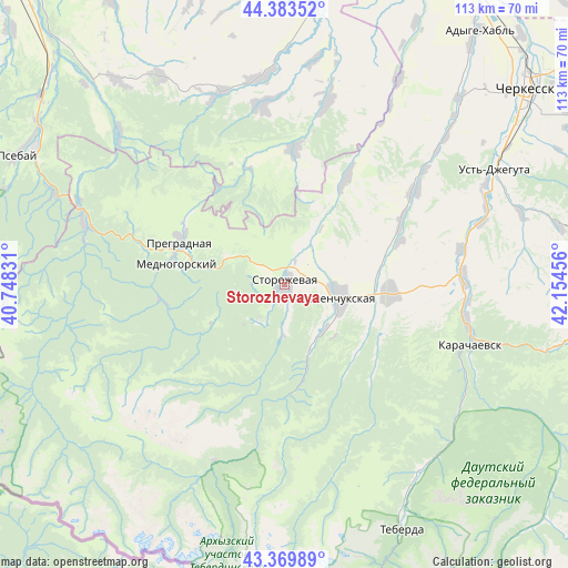 Storozhevaya on map