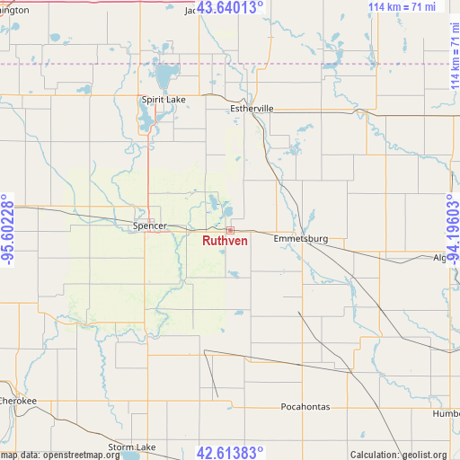 Ruthven on map