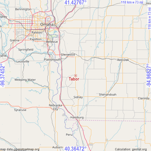 Tabor on map
