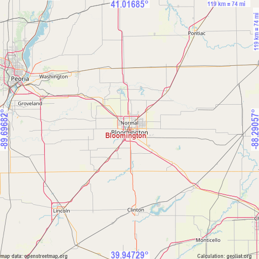 Bloomington on map