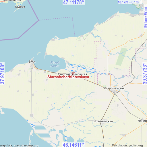 Staroshcherbinovskaya on map