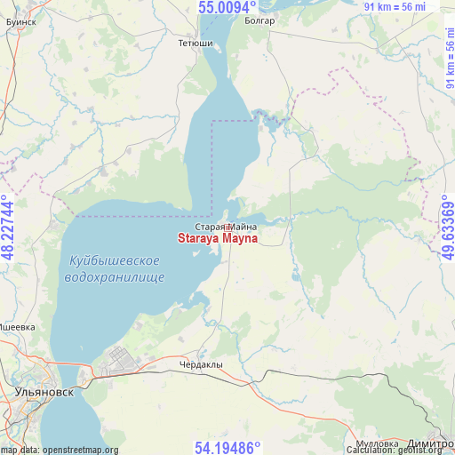 Staraya Mayna on map