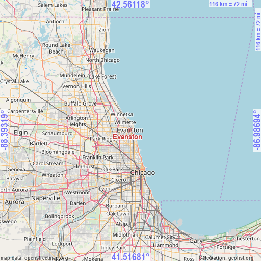 Evanston on map