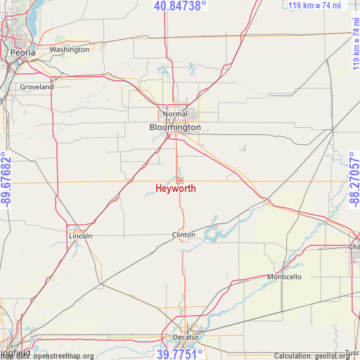 Heyworth on map