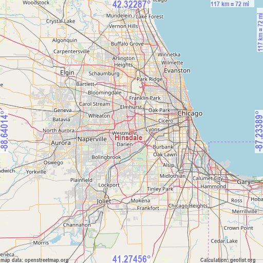Hinsdale on map