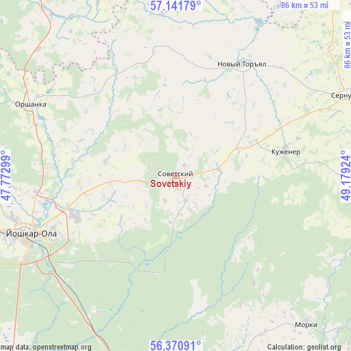 Sovetskiy on map