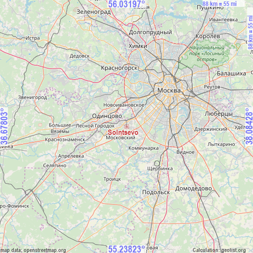 Solntsevo on map