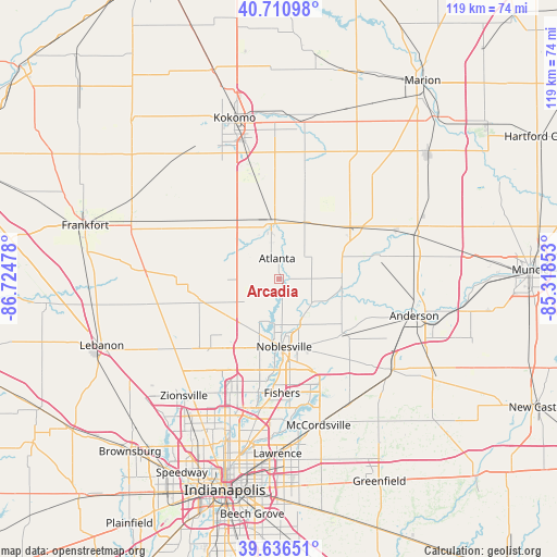Arcadia on map