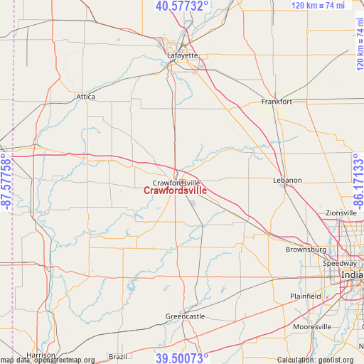 Crawfordsville on map